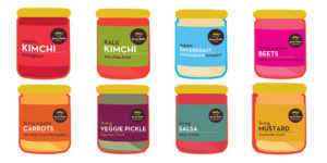 Cartoon image grid of Green Table Ferments products